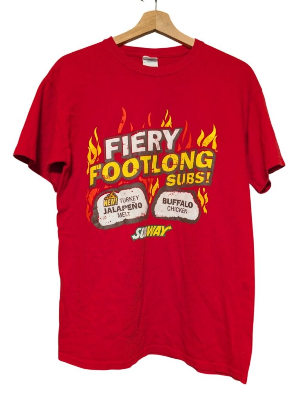 Subway Fiery Footlong Employee Promo Graphic T-Shirt Red Mens M Y2K Fast Food